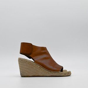 CELINE Paris Leather Open Toe Espadrille Wedges